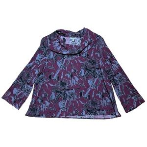 Habitat Button Cowl Linen Blend Top In Berry Sz M